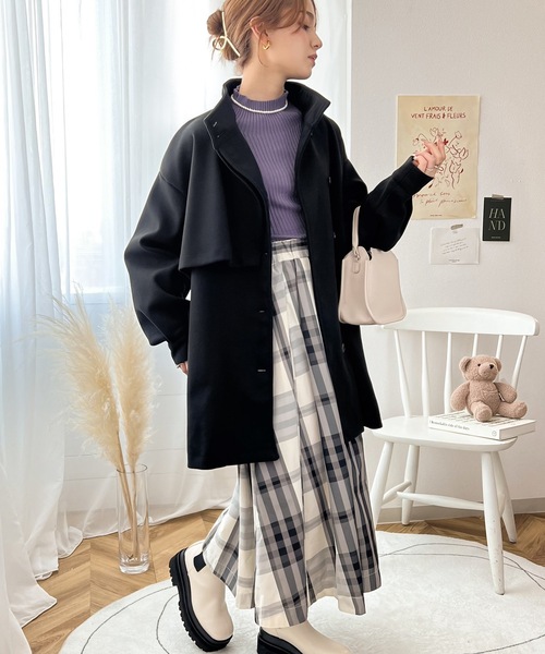 classicalelf（クラシカルエルフ）の「絶妙なあざと感。ライトフェイクウールスタンドネックコート（ステンカラーコート・レディース・ブラウン/オレンジ/ブラック/アイボリー・LARGE/MEDIUM/SMALL/X-LARGE）」の7枚目の写真