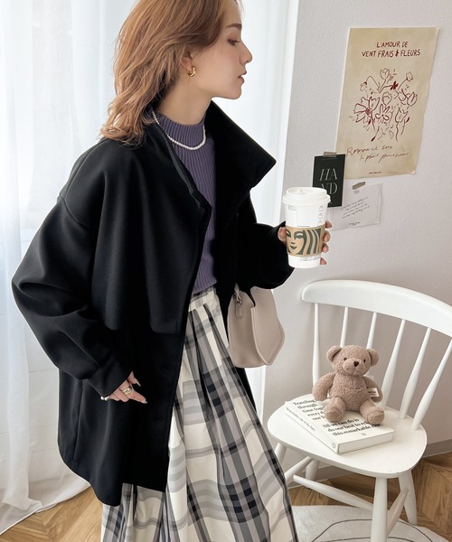 classicalelf（クラシカルエルフ）の「絶妙なあざと感。ライトフェイクウールスタンドネックコート（ステンカラーコート・レディース・ブラウン/オレンジ/ブラック/アイボリー・LARGE/MEDIUM/SMALL/X-LARGE）」の6枚目の写真