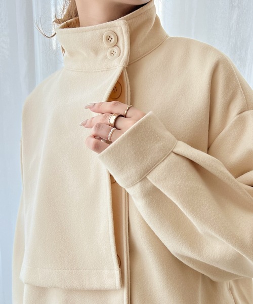 classicalelf（クラシカルエルフ）の「絶妙なあざと感。ライトフェイクウールスタンドネックコート（ステンカラーコート・レディース・ブラウン/オレンジ/ブラック/アイボリー・LARGE/MEDIUM/SMALL/X-LARGE）」の8枚目の写真