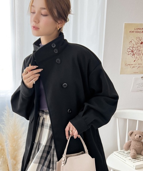 classicalelf（クラシカルエルフ）の「絶妙なあざと感。ライトフェイクウールスタンドネックコート（ステンカラーコート・レディース・ブラウン/オレンジ/ブラック/アイボリー・LARGE/MEDIUM/SMALL/X-LARGE）」の5枚目の写真