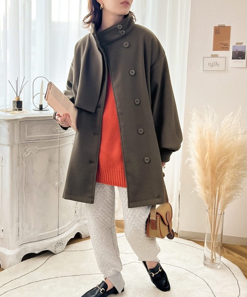 classicalelf（クラシカルエルフ）の「絶妙なあざと感。ライトフェイクウールスタンドネックコート（ステンカラーコート・レディース・ブラウン/オレンジ/ブラック/アイボリー・LARGE/MEDIUM/SMALL/X-LARGE）」の17枚目の写真