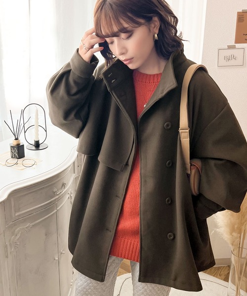 classicalelf（クラシカルエルフ）の「絶妙なあざと感。ライトフェイクウールスタンドネックコート（ステンカラーコート・レディース・ブラウン/オレンジ/ブラック/アイボリー・LARGE/MEDIUM/SMALL/X-LARGE）」の16枚目の写真