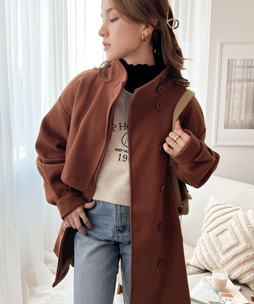 classicalelf（クラシカルエルフ）の「絶妙なあざと感。ライトフェイクウールスタンドネックコート（ステンカラーコート・レディース・ブラウン/オレンジ/ブラック/アイボリー・LARGE/MEDIUM/SMALL/X-LARGE）」の13枚目の写真