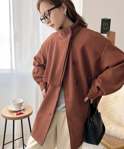 classicalelf（クラシカルエルフ）の「絶妙なあざと感。ライトフェイクウールスタンドネックコート（ステンカラーコート・レディース・ブラウン/オレンジ/ブラック/アイボリー・LARGE/MEDIUM/SMALL/X-LARGE）」の15枚目の写真