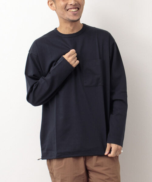 NOLLEY'S goodman（ノーリーズグッドマン）の「ポンチドローコードプルオーバーカットソー（Tシャツ/カットソー・メンズ・ホワイト/グレイッシュベージュ/ネイビー・S/M/L/XL）」の3枚目の写真