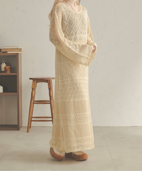 Ambre Neige（アンブルネージュ）の「パッチワークニットワンピース／WEB/EC限定商品（ワンピース・レディース・ベージュ/アイボリー・FREE）」の8枚目の写真
