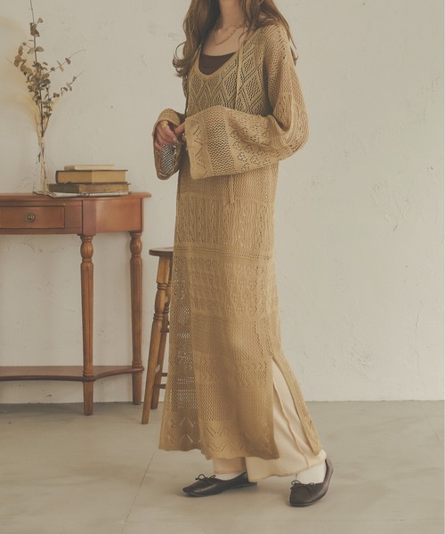 Ambre Neige（アンブルネージュ）の「パッチワークニットワンピース／WEB/EC限定商品（ワンピース・レディース・ベージュ/アイボリー・FREE）」の5枚目の写真