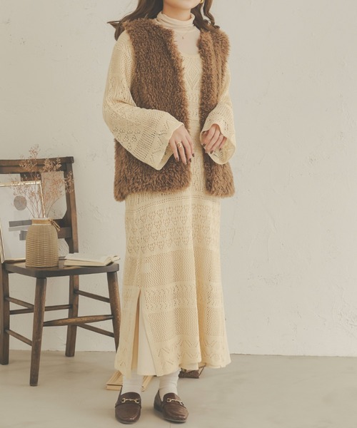Ambre Neige（アンブルネージュ）の「パッチワークニットワンピース／WEB/EC限定商品（ワンピース・レディース・ベージュ/アイボリー・FREE）」の16枚目の写真