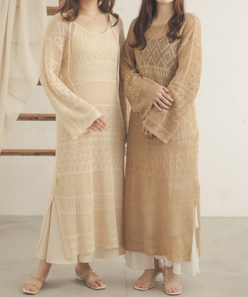 Ambre Neige（アンブルネージュ）の「パッチワークニットワンピース／WEB/EC限定商品（ワンピース・レディース・ベージュ/アイボリー・FREE）」の14枚目の写真