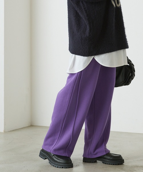 forksy.（フォルクシー）の「【forksy.】スウェット切り替えカーブパンツ（スウェットパンツ・レディース・杢グレー/ブラック/パープル/オートミール/ライム/ピンク/グレイッシュブルー・FREE）」の6枚目の写真