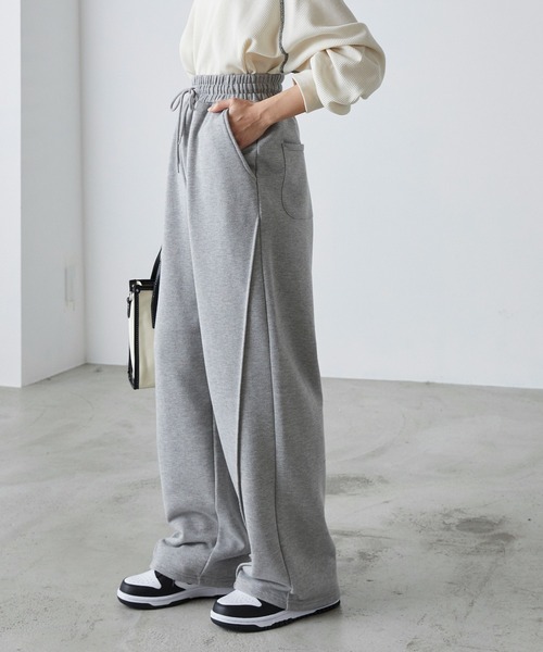 forksy.】スウェット切り替えカーブパンツ（スウェットパンツ