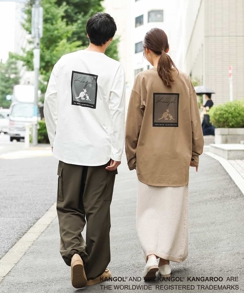 KANGOL(カンゴール)の「【コラボ】KANGOLスクエアプリントロングシルエットカットソー(Tシャツ/カットソー・メンズ・ホワイト/サンドベージュ・44/46/48/50)」の3枚目の写真