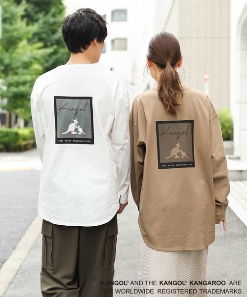 KANGOL(カンゴール)の「【コラボ】KANGOLスクエアプリントロングシルエットカットソー(Tシャツ/カットソー・メンズ・ホワイト/サンドベージュ・44/46/48/50)」の4枚目の写真