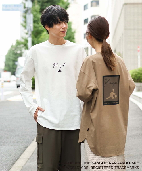 KANGOL(カンゴール)の「【コラボ】KANGOLスクエアプリントロングシルエットカットソー(Tシャツ/カットソー・メンズ・ホワイト/サンドベージュ・44/46/48/50)」の5枚目の写真
