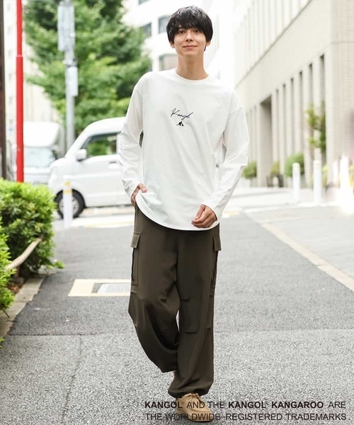 KANGOL(カンゴール)の「【コラボ】KANGOLスクエアプリントロングシルエットカットソー(Tシャツ/カットソー・メンズ・ホワイト/サンドベージュ・44/46/48/50)」の6枚目の写真