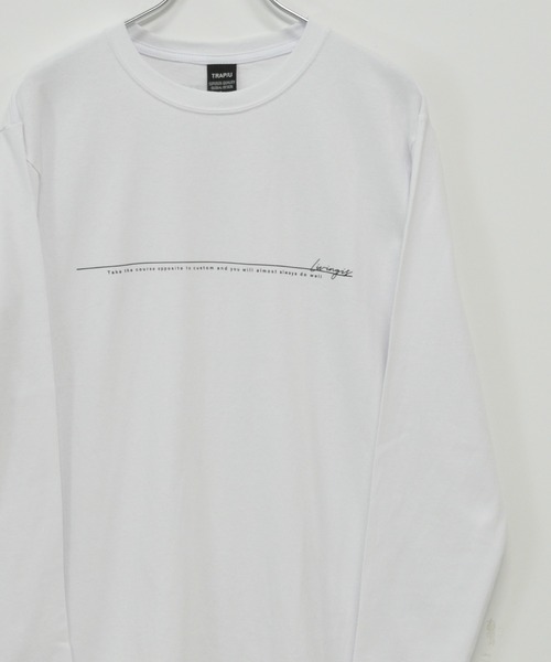 TRAP/U (トラップユー)の「16/-天竺 フロント メッセージプリント コットン ロング Tシャツ TRAP/U(Tシャツ/カットソー・メンズ・グレイッシュブルー/ブラック/ホワイト・L)」の2枚目の写真