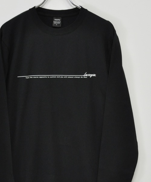 TRAP/U (トラップユー)の「16/-天竺 フロント メッセージプリント コットン ロング Tシャツ TRAP/U(Tシャツ/カットソー・メンズ・グレイッシュブルー/ブラック/ホワイト・L)」の1枚目の写真