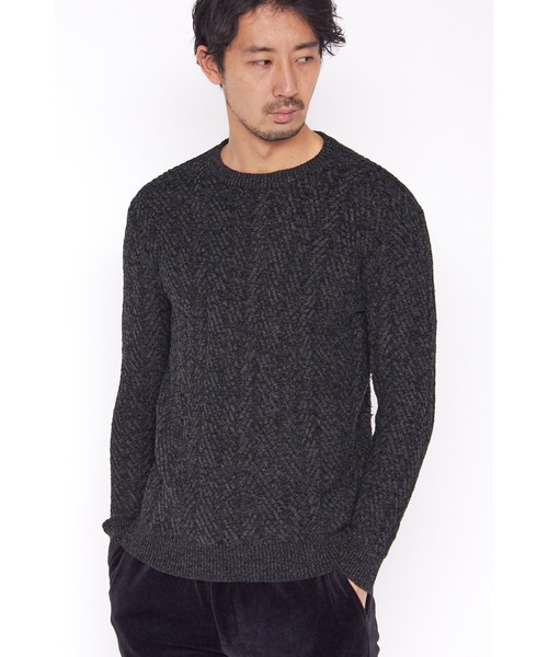 HIGH STREET（ハイストリート）の「HIGH STREET∴ランダムへリンボンモールクルーネックニット（ニット/セーター・メンズ・ネイビー/グレー系その他/ブラック/グレー・L/LL/M）」の3枚目の写真
