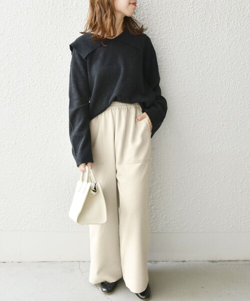 SHIPS any(シップス エニィ)の「【WEB限定】SHIPS any:〈洗濯機可能〉ウール ライク イージー ワイド パンツ(その他パンツ・レディース・ブラック/ホワイト・38/36)」の13枚目の写真