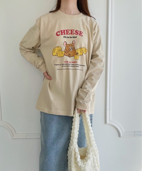 tシャツ TOM＆JERRY/トムとジェリー/ジェリー/CHEESE/ロングスリーブTシャツ/映画/キャラクター レディース TOM&JERRY/トムとジェリー/ジェリー/CHEESE/ロングスリーブT