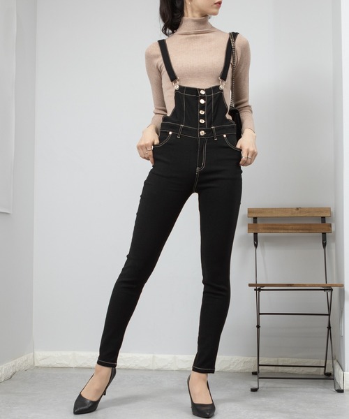 超ストレッチ スキニーサロペット（サロペット/オーバーオール