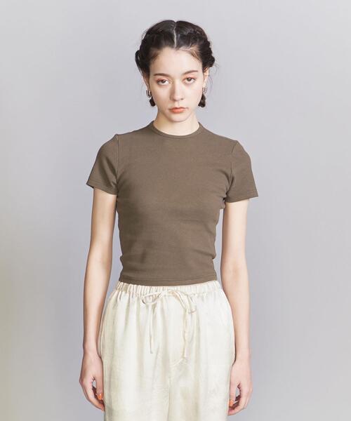 COOME（コーメ）の「＜COOME＞BABY ショートスリーブ Tシャツ（Tシャツ/カットソー・レディース・オリーブ/オフホワイト・M）」の3枚目の写真