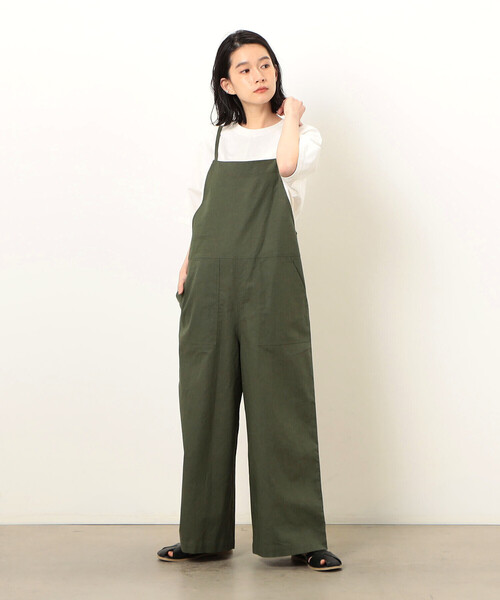 ONIGIRI（オニギリ）の「コットンリネン　サロペット（サロペット/オーバーオール・レディース・チャコール/ベージュ/カーキ・LARGE/MEDIUM）」の3枚目の写真