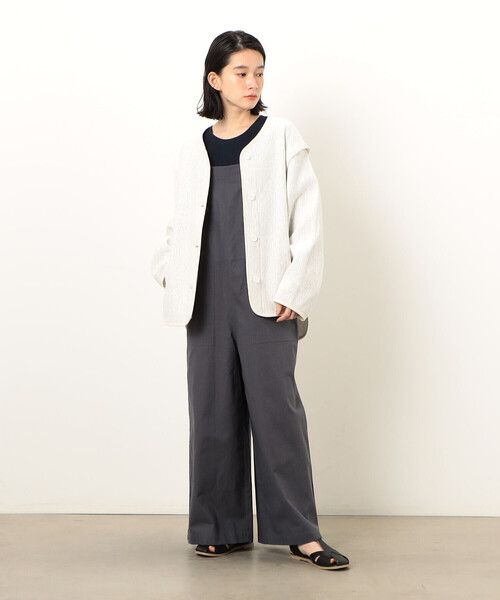 ONIGIRI（オニギリ）の「コットンリネン　サロペット（サロペット/オーバーオール・レディース・チャコール/ベージュ/カーキ・LARGE/MEDIUM）」の6枚目の写真