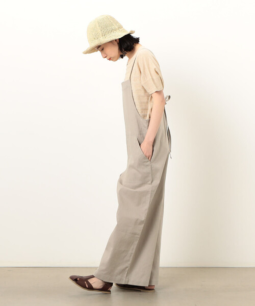 ONIGIRI（オニギリ）の「コットンリネン　サロペット（サロペット/オーバーオール・レディース・チャコール/ベージュ/カーキ・LARGE/MEDIUM）」の8枚目の写真