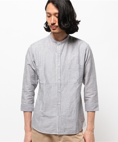 MEN'S MELROSE（メンズメルローズ）の「コットンリネンスラブ7分袖バンドカラーシャツ（シャツ/ブラウス・メンズ・ホワイト/ブルー/ストライプ/チェック・MEDIUM/LARGE/X-LARGE）」の17枚目の写真