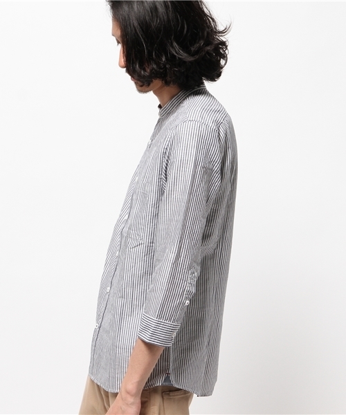 MEN'S MELROSE（メンズメルローズ）の「コットンリネンスラブ7分袖バンドカラーシャツ（シャツ/ブラウス・メンズ・ホワイト/ブルー/ストライプ/チェック・MEDIUM/LARGE/X-LARGE）」の11枚目の写真