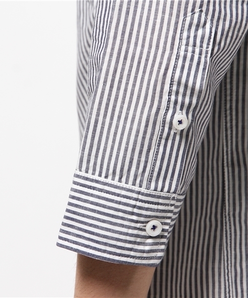 MEN'S MELROSE（メンズメルローズ）の「コットンリネンスラブ7分袖バンドカラーシャツ（シャツ/ブラウス・メンズ・ホワイト/ブルー/ストライプ/チェック・MEDIUM/LARGE/X-LARGE）」の14枚目の写真