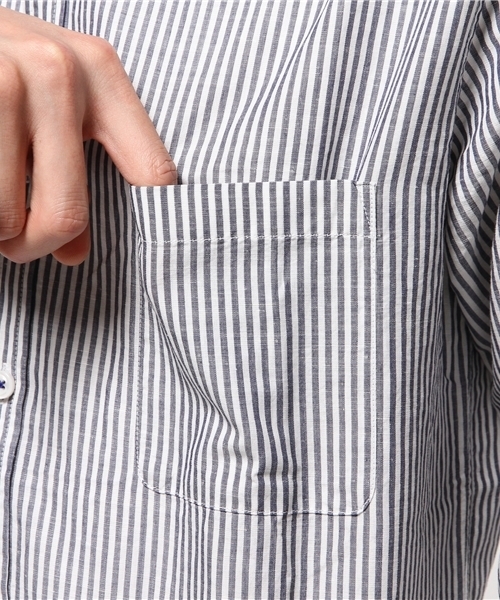 MEN'S MELROSE（メンズメルローズ）の「コットンリネンスラブ7分袖バンドカラーシャツ（シャツ/ブラウス・メンズ・ホワイト/ブルー/ストライプ/チェック・MEDIUM/LARGE/X-LARGE）」の16枚目の写真