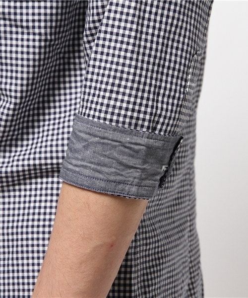 MEN'S MELROSE（メンズメルローズ）の「コットンリネンスラブ7分袖バンドカラーシャツ（シャツ/ブラウス・メンズ・ホワイト/ブルー/ストライプ/チェック・MEDIUM/LARGE/X-LARGE）」の10枚目の写真