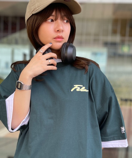 FILA(フィラ)の「FILA フィラ ブランド ロゴ サークルロゴ 筆記体ロゴ 刺繍 バックプリント リンガー 半袖 Tシャツ(Tシャツ/カットソー・メンズ・ダークブルー/ブラック/ホワイト/ネイビー/グリーン系その他2/グリーン系その他/スミクロ/ホワイト系その他2/ブルー系その他・L/M/LL)」の5枚目の写真