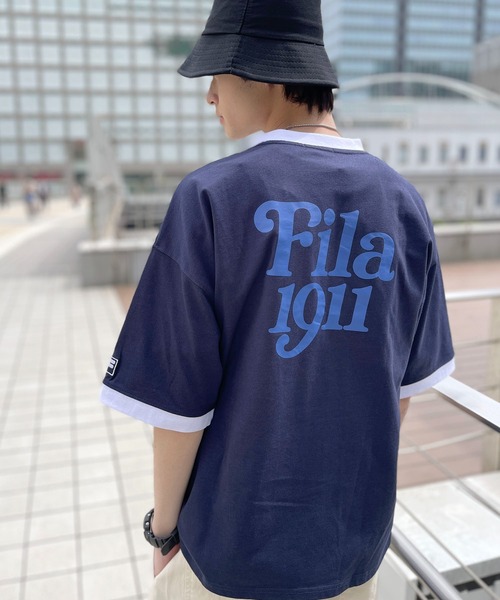 FILA(フィラ)の「FILA フィラ ブランド ロゴ サークルロゴ 筆記体ロゴ 刺繍 バックプリント リンガー 半袖 Tシャツ(Tシャツ/カットソー・メンズ・ダークブルー/ブラック/ホワイト/ネイビー/グリーン系その他2/グリーン系その他/スミクロ/ホワイト系その他2/ブルー系その他・L/M/LL)」の12枚目の写真