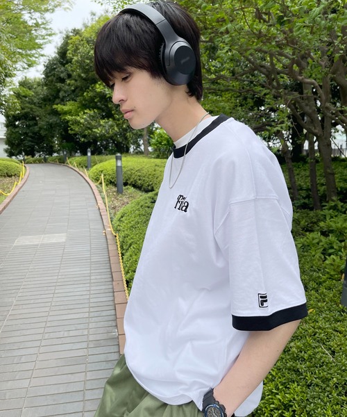 FILA(フィラ)の「FILA フィラ ブランド ロゴ サークルロゴ 筆記体ロゴ 刺繍 バックプリント リンガー 半袖 Tシャツ(Tシャツ/カットソー・メンズ・ダークブルー/ブラック/ホワイト/ネイビー/グリーン系その他2/グリーン系その他/スミクロ/ホワイト系その他2/ブルー系その他・L/M/LL)」の16枚目の写真