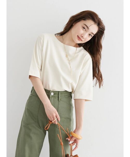 AMERICAN HOLIC(アメリカンホリック)の「5分袖ボートネックカットプルオーバー(Tシャツ/カットソー・レディース・グリーン/アイボリー/ピンク/ネイビー・L/M)」の6枚目の写真