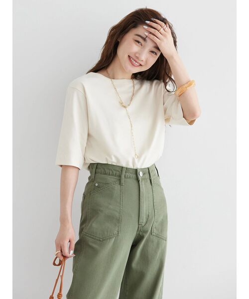 AMERICAN HOLIC(アメリカンホリック)の「5分袖ボートネックカットプルオーバー(Tシャツ/カットソー・レディース・グリーン/アイボリー/ピンク/ネイビー・L/M)」の8枚目の写真