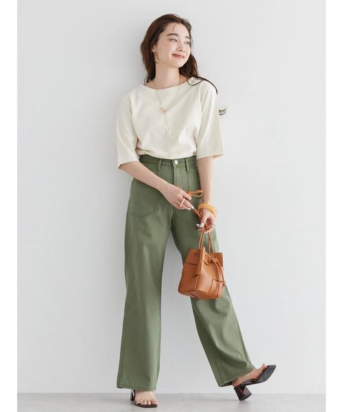 AMERICAN HOLIC(アメリカンホリック)の「5分袖ボートネックカットプルオーバー(Tシャツ/カットソー・レディース・グリーン/アイボリー/ピンク/ネイビー・L/M)」の12枚目の写真