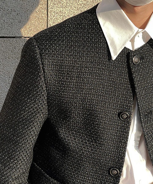 ASCLO(エジュクロ)の「ASCLO Final Tweed Jacket(ノーカラージャケット・メンズ・ブラック・FREE)」の20枚目の写真