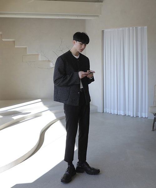 ASCLO(エジュクロ)の「ASCLO Final Tweed Jacket(ノーカラージャケット・メンズ・ブラック・FREE)」の17枚目の写真
