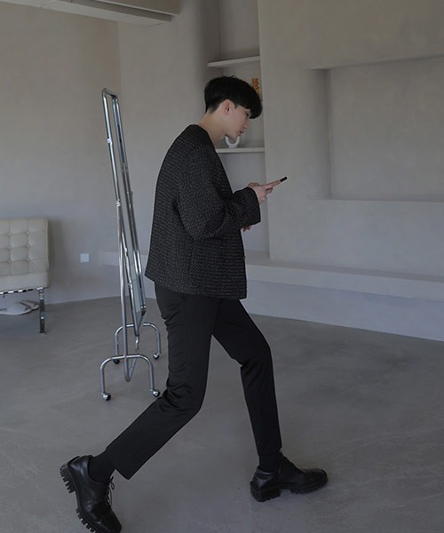 ASCLO(エジュクロ)の「ASCLO Final Tweed Jacket(ノーカラージャケット・メンズ・ブラック・FREE)」の3枚目の写真
