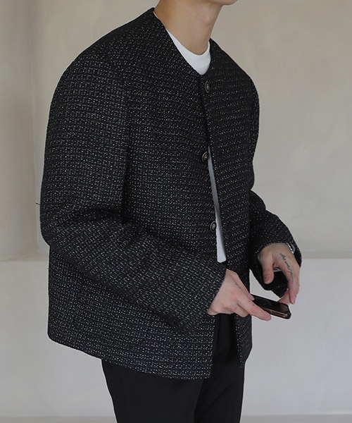 ASCLO(エジュクロ)の「ASCLO Final Tweed Jacket(ノーカラージャケット・メンズ・ブラック・FREE)」の12枚目の写真