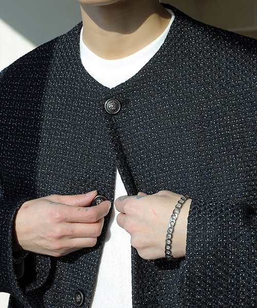 ASCLO(エジュクロ)の「ASCLO Final Tweed Jacket(ノーカラージャケット・メンズ・ブラック・FREE)」の6枚目の写真