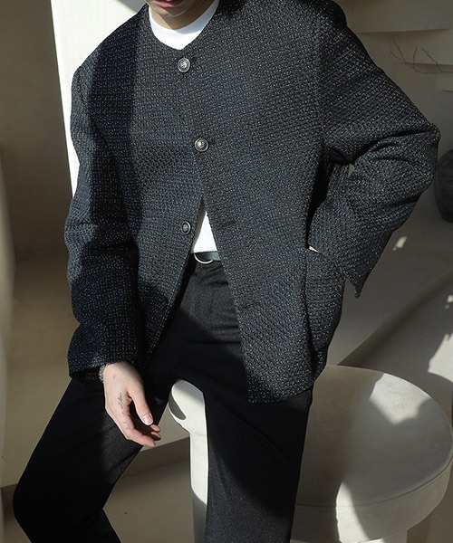 ASCLO(エジュクロ)の「ASCLO Final Tweed Jacket(ノーカラージャケット・メンズ・ブラック・FREE)」の5枚目の写真