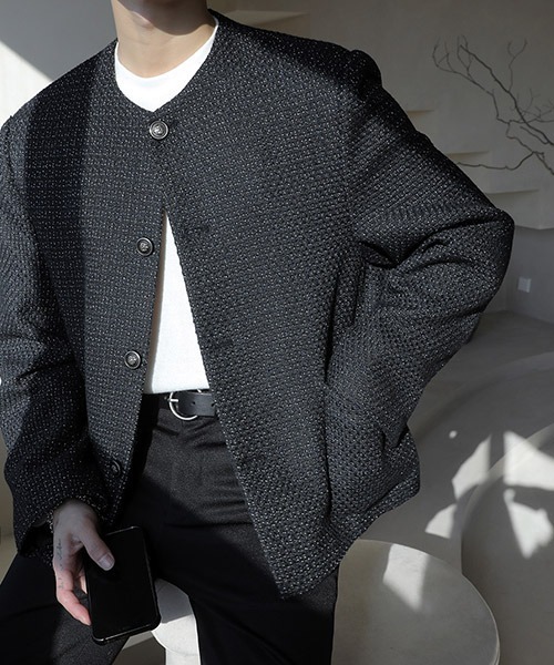 ASCLO(エジュクロ)の「ASCLO Final Tweed Jacket(ノーカラージャケット・メンズ・ブラック・FREE)」の19枚目の写真