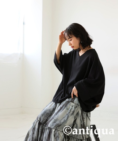 antiqua(アンティカ)の「綿混生地7分丈カットソー(Tシャツ/カットソー・レディース・ブラック/オフホワイト・FREE)」の22枚目の写真