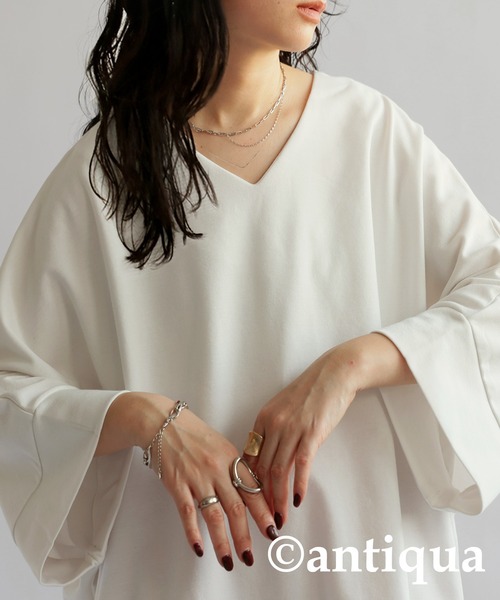 antiqua(アンティカ)の「綿混生地7分丈カットソー(Tシャツ/カットソー・レディース・ブラック/オフホワイト・FREE)」の12枚目の写真