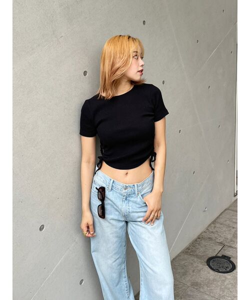 EVRIS（エヴリス）の「サイドドロストリブトップス（Tシャツ/カットソー・レディース・ホワイト/オレンジ/ブラック・FREE）」の4枚目の写真